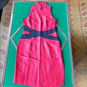 Shanghai tang red dress with black waist detail